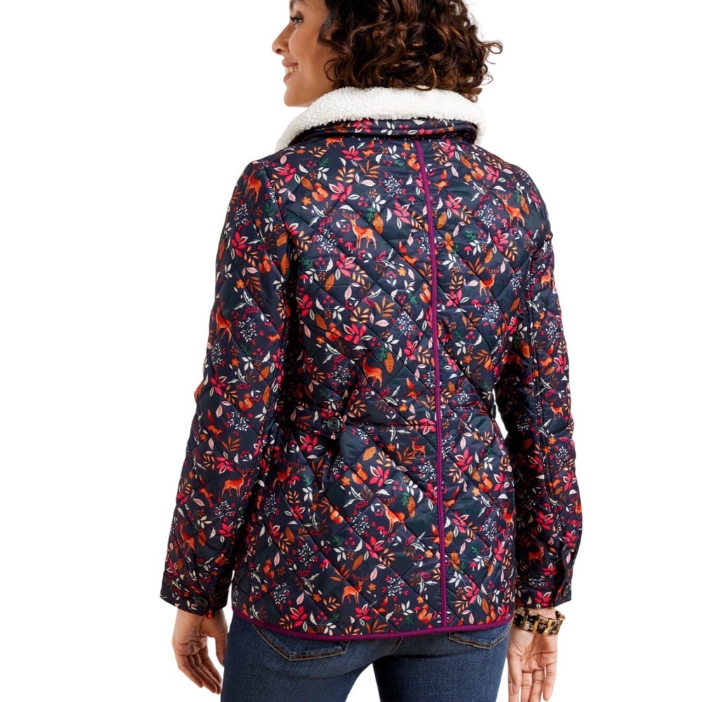 Talbots Woodland Ditsy Quilted Jacket Womens M Floral Sherpa Collar - Picture 2 of 11